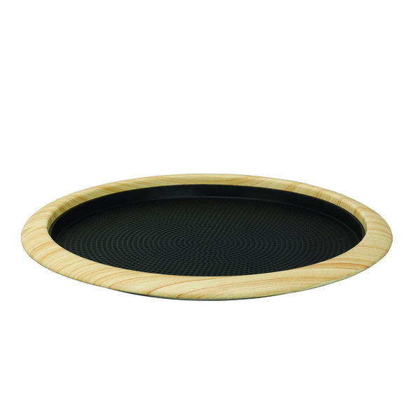 Service Ideas Tray with Removable Insert, 12 Round, Stainless Steel, Light Wood TR1412RILW
